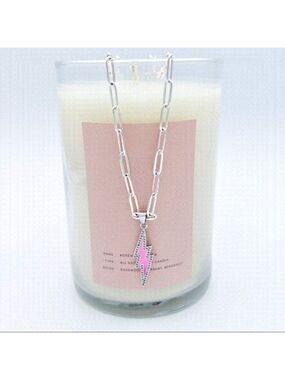 Sterling silver paperclip chain with link enamel lightening bolt